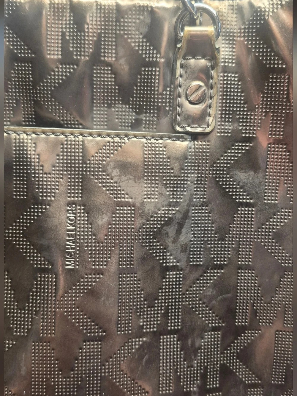MICHAEL KORS Metallic Taupe MK Logo Tote
